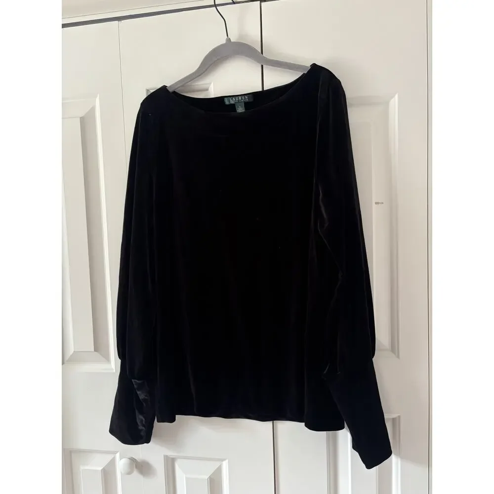 Lauren Ralph Lauren Black Velvet Long Sleeve Shirt XL - Picture 3 of 10